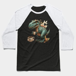 cute trex dinosaur drinking a coffee cute dino coffee time gift ideas ,dinosaur coffee tees gifts Baseball T-Shirt